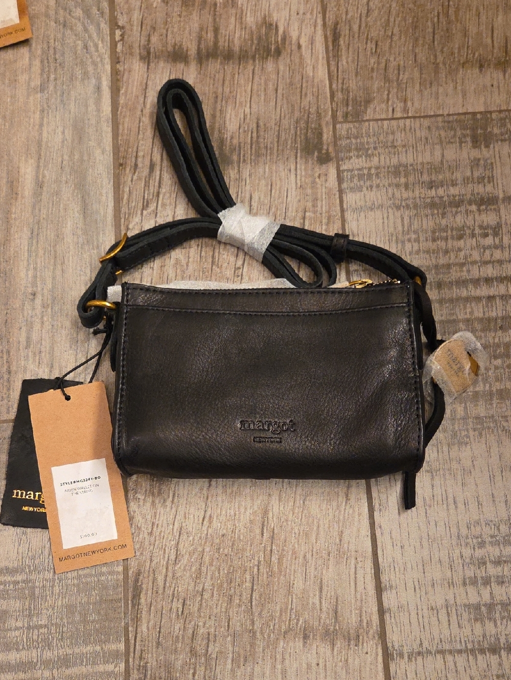 NWT margot Black Leather Crossbody with Gold Hardware